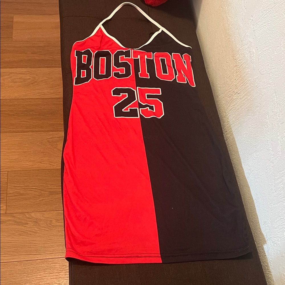 #1295**Boston 25 Red and Black Halter Dress